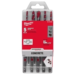 Milwaukee® 48-20-9051 SHOCKWAVE™ Masonry Single Ended Drill Bit Set, 5/32 in Min Drill Bit, 3/8 in Max Drill Bit, 5 Pieces, For Use With Hammer Drill Drivers, Carbide