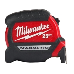 Milwaukee® 48-22-0325 Compact Magnetic Wide Measuring Tape, 25 ft L x 1 in W Blade, Steel Blade, 1/16 in, 1/8 in, 1/4 in, 1/2 in, 1 ft Graduation