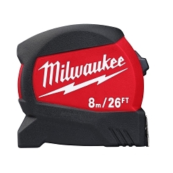 Milwaukee® 48-22-0426 Compact Wide Measuring Tape With Belt Clip, 26 ft L x 1-1/8 in W Blade, Steel Blade, 1/16 in, 1/8 in, 1/4 in, 1/2 in, 1 ft, 1 mm, 1 cm, 1 m Graduation