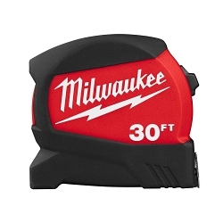 Milwaukee® 48-22-0430 Compact Wide Measuring Tape With Belt Clip, 30 ft L x 1-1/8 in W Blade, Steel Blade, 1/16 in, 1/8 in Graduation