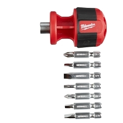 Milwaukee® 48-22-2130 8-in-1 Compact General Purpose Multi-Bit Screwdriver, 8 Pieces, Phillips®/Slotted/Square/Torx® Point, Ergonomic Grip Handle, Steel