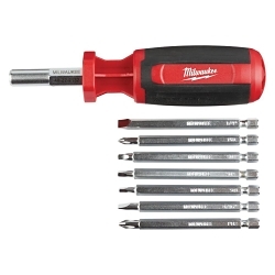 Milwaukee® 48-22-2132 9-in-1 General Purpose Multi-Bit Screwdriver, 9 Pieces, Phillips®/Slotted/Square Point, Ergonomic Grip Handle, Steel