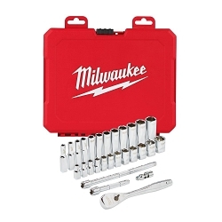Milwaukee® 48-22-9504 Ratchet and Socket Set, Case Tool Storage, 4 deg Arc Swing, 1/4 in Drive, 28 Pieces, Steel