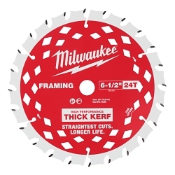 Milwaukee® 48-40-0620 Framing Thin Kerf Circular Saw Blade, 6-1/2 in Dia x 1.05 in THK, 5/8 in Arbor, Carbide Blade, 24 Teeth