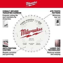 Milwaukee® 48-40-0822 Fine Finish Thin Kerf Circular Saw Blade, 8-1/4 in Dia x 1.05 in THK, 5/8 in Arbor, Carbide Blade, 40 Teeth