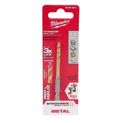 Milwaukee® RED HELIX™ SHOCKWAVE™ 48-89-4811 Hex Shank Impact Drill Bit, 4.8 mm Drill - Metric, 0.189 in Drill - Decimal Inch, 2