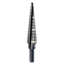 Milwaukee® 48-89-9201 Step Drill Bit, 1/8 in Dia Min Hole, 1/2 in Dia Max Hole, 13 Steps, HSS, 13 Hole Sizes, 1/4 in Shank