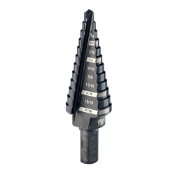 Milwaukee® 48-89-9204 Step Drill Bit, 3/16 in Dia Min Hole, 7/8 in Dia Max Hole, 12 Steps, HSS, 12 Hole Sizes, 3/8 in Shank