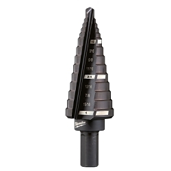 Milwaukee® 48-89-9208 Step Drill Bit, 1/2 in Dia Min Hole, 1 in Dia Max Hole, 9 Steps, HSS, 8 Hole Sizes, 3/8 in Shank