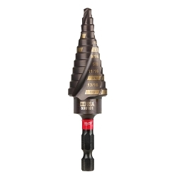 Milwaukee® SHOCKWAVE™ Impact Duty™ 48-89-9244 Impact Step Drill Bit, 3/16 in Dia Min Hole, 7/8 in Dia Max Hole, 12 Steps, Titanium, 12 Hole Sizes, 1/4 in Shank