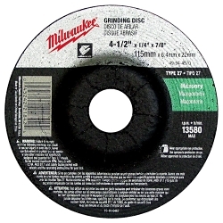 Milwaukee® 49-94-4570 Type 27 Reinforced Grinding Disc, 4-1/2 in Dia x 1/4 in THK, 7/8 in Center Hole, 24 Grit, Silicon Carbide Abrasive
