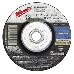 Milwaukee® 49-94-4585 Type 27 Reinforced Grinding Disc, 4-1/2 in Dia x 1/4 in THK, 5/8-11 Center Hole, 24 Grit, Zirconia Alumina Abrasive