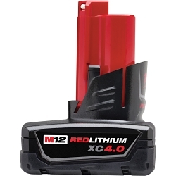Milwaukee® M12™ REDLITHIUM™ 48-11-2440 Rechargeable Cordless Battery Pack, 4 Ah Li-Ion Battery, 12 V DC Charge, For Use With M12™ Cordless Power Tool