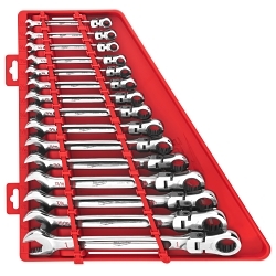 Milwaukee® 48-22-9413 Flex Head Ratcheting Non-Lockable Combination Wrench Set, 15 Pieces, 1/4 to 1 in, Polished Chrome