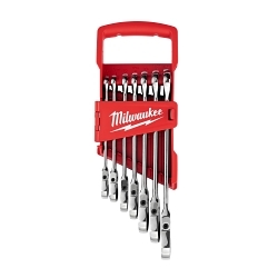 Milwaukee® 48-22-9429 Flex Head Ratcheting Non-Lockable Combination Wrench Set, 7 Pieces, 3/8 to 1 in, Polished Chrome