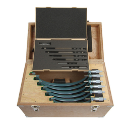 Mitutoyo 103-909 Imperial Outside Micrometer Set With Standard Bar, 6 Pieces, 6 to 12 in Range 0.0001 in Resolution, Carbide Tip, Hammerton/Green