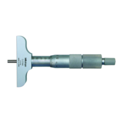 Mitutoyo 129-110 Interchangeable Rod Metric Depth Micrometer, 0 to 75 mm, Graduations: 0.01 mm, Hardened Tool Steel, Chrome/Micro Lapped