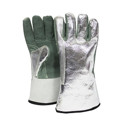 National Safety Apparel® DJXGSP382 Gloves, Universal, ANSI Heat Level: 2, Green, Aluminized Coating, 13 in L, Resists: Molten Metal and Radiant Heat