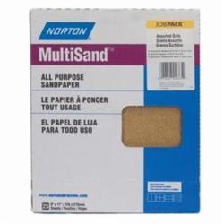 Norton® 07660700365 Coated Sanding Sheet, 11 in L x 9 in W, Assorted Grit, Aluminum Oxide Abrasive, Paper Backing