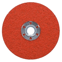Norton® 69957370205 F970 Coated Fastener Fiber Locking Disc, 4-1/2 in Dia Disc, 36 Grit, Extra Coarse Grade, Ceramic Alumina Abrasive, Speed Change Fastener Attachment