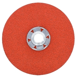 Norton® 69957370207 F970 Coated Fastener Fiber Locking Disc, 4-1/2 in Dia Disc, 60 Grit, Coarse Grade, Ceramic Alumina Abrasive, Speed Change Fastener Attachment