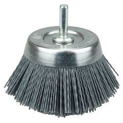 Nylox® 14404 Stem Mounted Cup Brush, 2-3/4 in Dia Brush, 0.04 in Dia Filament/Wire, Crimped, Silicon Carbide Fill