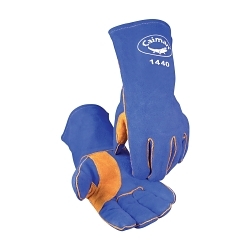 Caiman® 1440 Premium Grade Welding Gloves, Kevlar® Stitching/Split Cowhide Leather, Blue/Gold, Foam Lining, Slip-On Cuff