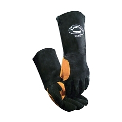 Caiman® 1449 Premium Grade Welding Gloves, L, Aramid Stitching/Split Cowhide Leather, Black/Gold, Cotton Fleece Lining, Gauntlet Cuff, 18 in L
