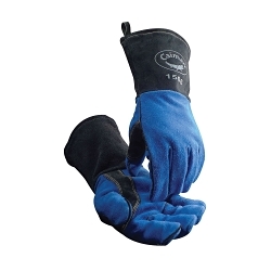 Caiman® 1506 Premium Grade Welding Gloves, L, Kevlar® Stitching/Split Cowhide Leather, Blue/Charcoal, Cotton Fleece Lining, Gauntlet Cuff
