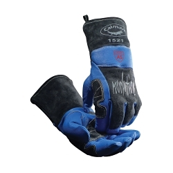 Caiman® 1521 Premium Grade Welding Gloves, L, Kevlar® Stitching/Split Cowhide Leather, Blue/Charcoal, Para-Aramid Lining, Gauntlet Cuff