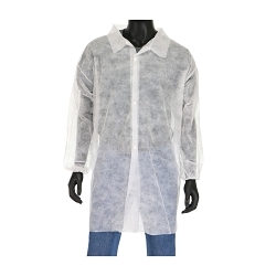 PIP® 3512/L Standard Weight Lab Coat, L, White, Spunbond Polypropylene, 36-1/2 in L, Front Snap Closure