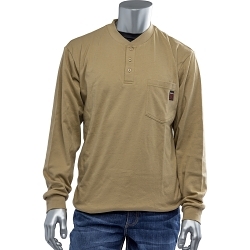 PIP® 385-FRHN-(TN)-2X 385-FRHN Long Sleeve Henley Shirt, 2XL, Tan, Cotton