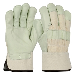 PIP® 5000/L 5000 Unisex General Purpose Gloves, Work, Wing Thumb Style, Cotton/Premium Grain Cowhide Leather, White, Safety Cuff