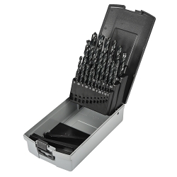 Precision Twist Drill 5995577 C252AB Type N Jobber Length Drill Set, 1 mm Min Drill Bit, 13 mm Max Drill Bit, 118 deg Drill Point Angle, 25 Pieces, HSS, Steam Oxide