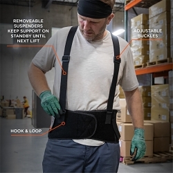 ProFlex® 11096 1650 Economy Back Support Brace With Suspenders, 2XL, 42 to 46 in Fits Waist, 7-1/2 in W, Elastic/Rubber Webbing, Black, Hook and Loop Closure