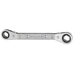 Proto® J1182-A Reversible Box End Wrench, 3/8 x 7/16 in Wrench, 6 Points, 25 deg Offset, 5-7/16 in OAL, Steel, Full Polished, Federal GGG-W-001405