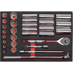Proto® J54126HTCKV Socket Set, 1/2 in Drive, 30 Pieces, Steel, Chrome