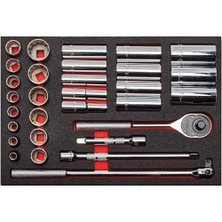 Proto® J54126KV Socket Set, 1/2 in Drive, 30 Pieces, Steel, Chrome