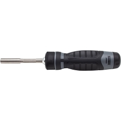 Proto® J9323 Ratcheting Magnetic Bit Driver, 7 Pieces, #1, #2, 5/16 in, 7/16 in, 9/64 in Range, Molded Grip Handle, Alloy Steel