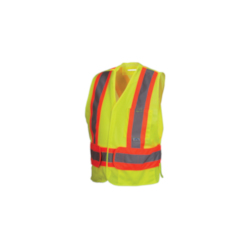 Pyramex® RCA2710SEM RCA27SE Lightweight Non-FR Self-Extinguishing Safety Vest, M to XL, Hi-Viz Lime, 105 gsm Polyester Mesh, Hook and Loop Closure, 3 Pockets, ANSI Class: Class 2, Specifications Met: ANSI/ISEA 107-2015 Type R, CSA Z96-15