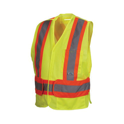 Pyramex® RCA2710SEX2 RCA27SE Lightweight Non-FR Self-Extinguishing Safety Vest, 2XL to 5XL, Hi-Viz Lime, 105 gsm Polyester Mesh, Hook and Loop Closure, 3 Pockets, ANSI Class: Class 2, Specifications Met: ANSI/ISEA 107-2015 Type R, CSA Z96-15