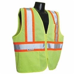 Radians® SV225-2ZGM-2X Economy Fire-Resistant Self-Extinguishing Safety Vest With 2-Tone Trim, 2XL, Hi-Viz Green, Polyester Mesh, Zipper Closure, 2 Pockets, ANSI Class: Class 2, ASTM D6413, ANSI/ISEA 107-2010, SE D6413