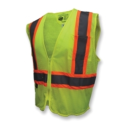 Radians® SV225-2ZGM-XL Economy Fire-Resistant Self-Extinguishing Safety Vest With 2-Tone Trim, XL, Hi-Viz Green, Polyester Mesh, Zipper Closure, 2 Pockets, ANSI Class: Class 2, ASTM D6413, ANSI/ISEA 107-2010, SE D6413