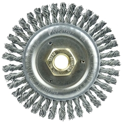Roughneck® 13232 Narrow Face Wheel Brush With Nut, 4-1/2 in Dia Brush, 3/16 in W Face, 0.02 in Dia Stringer Bead Knot Filament/Wire, 5/8-11 Arbor Hole