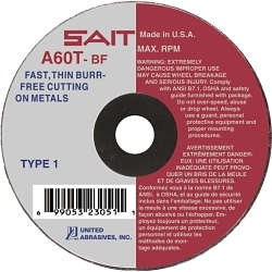 United Abrasives-SAIT 23211 Thin High Speed Cut-Off Wheel, 6 in Dia x 0.035 in THK, 7/8 in Center Hole, A60T Grit, Aluminum Oxide Abrasive