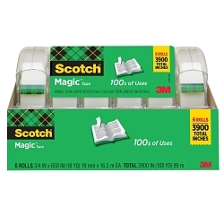 Scotch® 7010296204 6122 Office Tape, 65 in L 0.75 in W, 2.2 mil THK, Synthetic Acrylic Adhesive, Matte Acetate Backing, Transparent