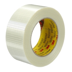 Scotch® 7000096086 8959 Bi-Directional Filament Tape, 54.68 yd L 1.96 in W, 5.7 mil THK, Synthetic Rubber Adhesive, Polypropylene Film Backing, Transparent
