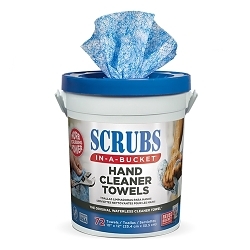 SCRUBS in-a-Bucket® Hand Cleaner Towels, 42272, 72 Pre-Moistened Heavy Duty Hand Cleaner Towels In Center Pull Canister, Blue/White