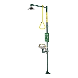 Speakman® SE-616-SSH Select Combination Eye/Face Wash and Emergency Shower, Stainless Steel Eyewash Bowl, Stainless Steel Shower Head, Floor Mount, Triangular Pull Rod/Push Handle Operation