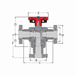 Spears? 4723L3-005 True Union 2000 3-Way Industrial Ball Valve With Handle, 1/2 in Nominal, Flanged End Style, PVC Body, Triple L Port, EPDM Softgoods, Domestic